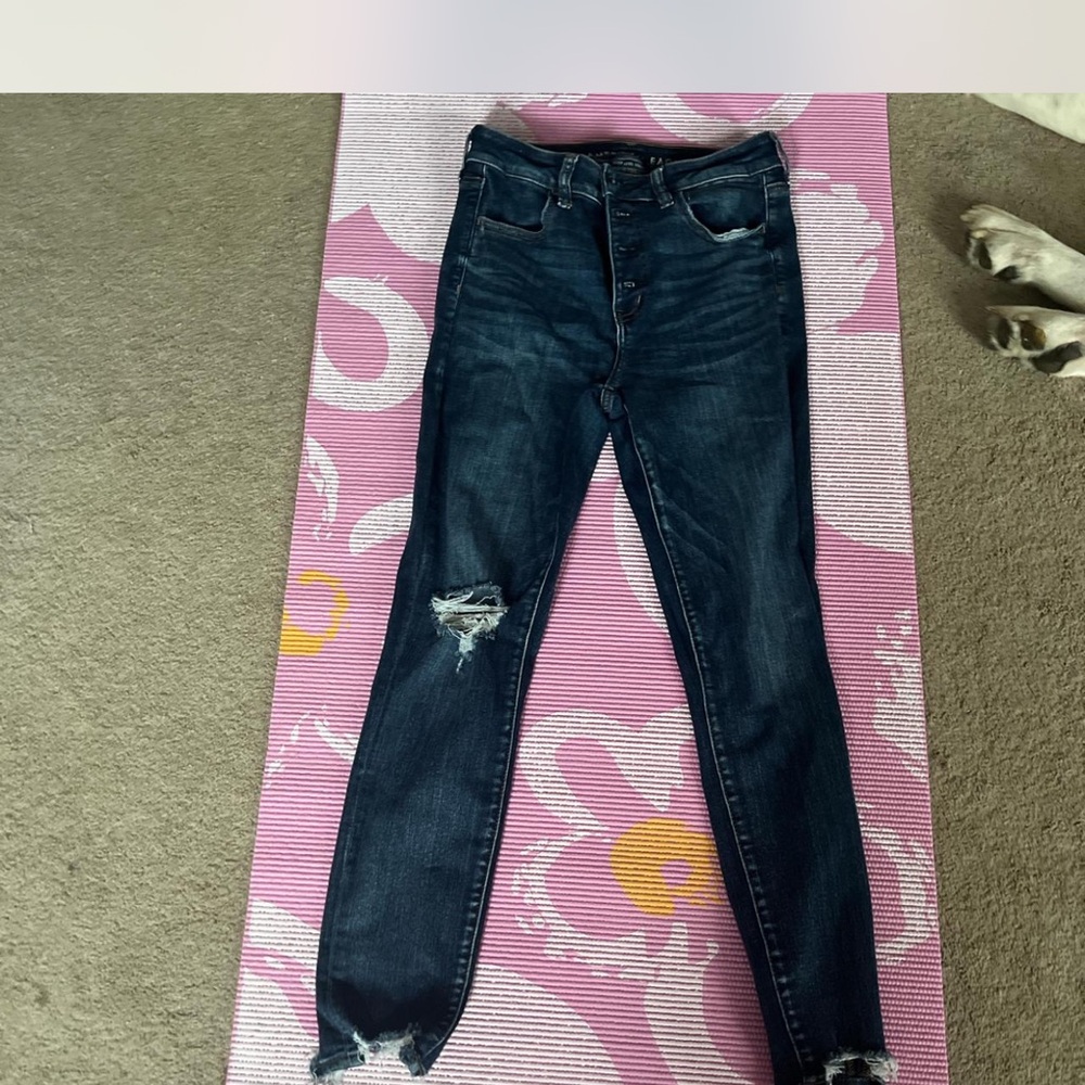 American Eagle Outfitters Dark Blue Distressed Skinny Jeans